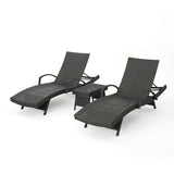 Noble House Salem Outdoor Grey Wicker Arm Chaise Lounges (Set of 2) with Grey Wicker Side Table