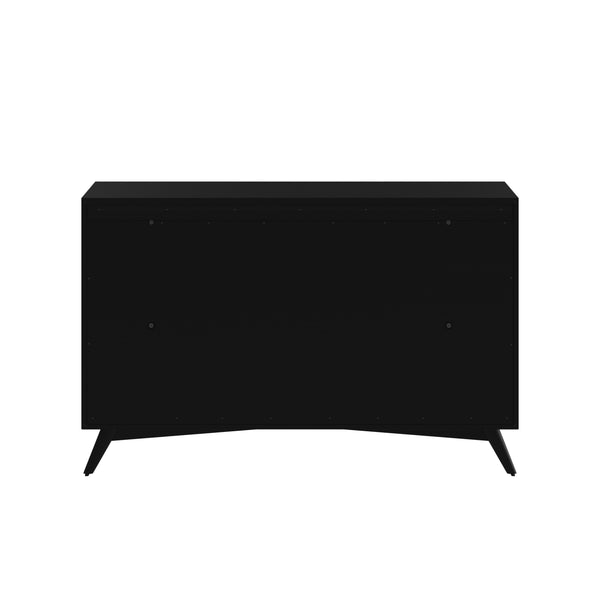 Alpine Furniture Flynn Mid Century Modern 7 Drawer Dresser, Black 966BLK-03 Black Mahogany Solids & Okoume Veneer 56 x 19 x 36.5