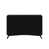 Alpine Furniture Flynn Mid Century Modern 7 Drawer Dresser, Black 966BLK-03 Black Mahogany Solids & Okoume Veneer 56 x 19 x 36.5