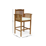 Casa Outdoor Acacia Barstools, Natural Finish and Cream Noble House