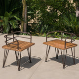 Zion Outdoor Industrial Teak Finish Acacia Wood Chairs with Rustic Metal Finish Iron Frame Noble House