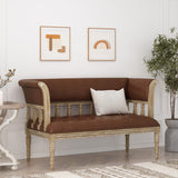 Loyning Traditional Upholstered Tufted Loveseat, Cognac Brown and Natural Noble House