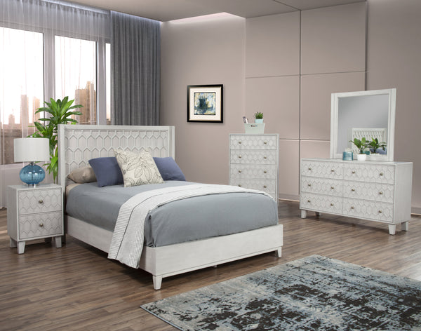 Denver Panel Bed with Honeycomb Design Headboard – Stylish Gray Mahogany Frame for Any Bedroom