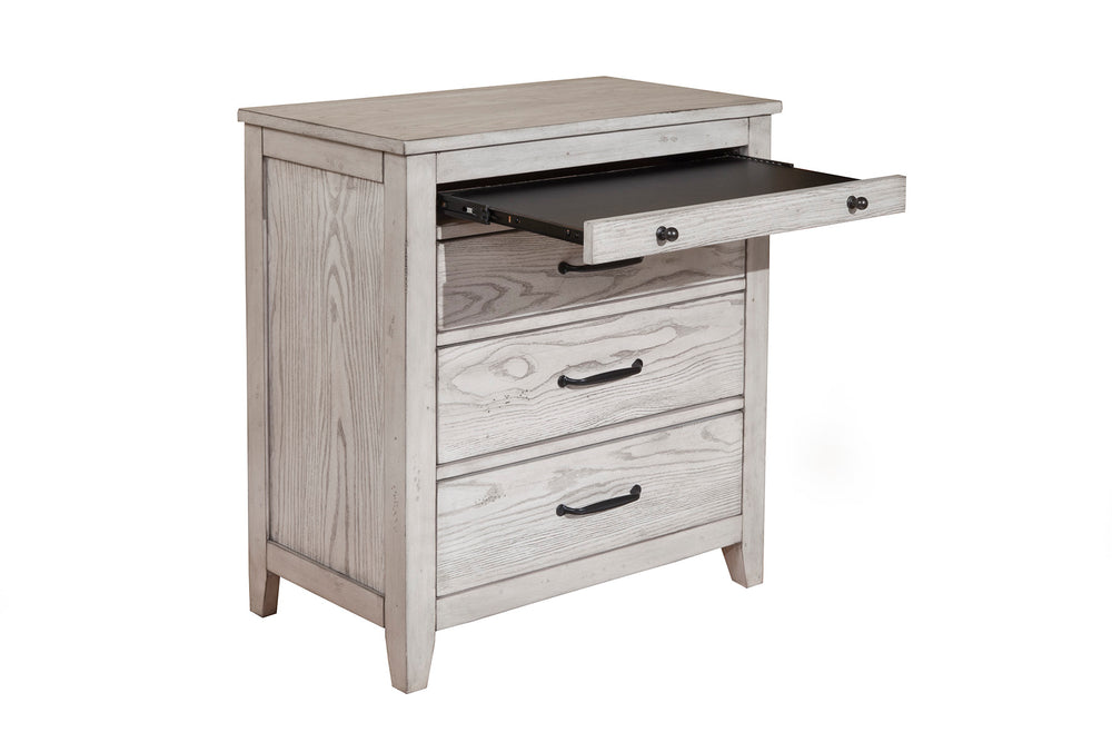 Aria 3-Drawer Nightstand with Pullout Tray - Stylish Weathered White Finish & Ample Storage Space