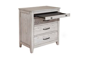 Aria 3-Drawer Nightstand with Pullout Tray - Stylish Weathered White Finish & Ample Storage Space