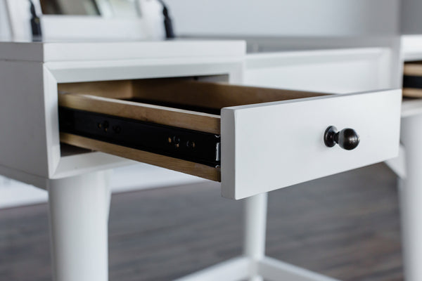 Alpine Furniture Flynn Bedroom Vanity, White 966-W-19 White Mahogany Solids & Okoume Veneer 36 x 22 x 30