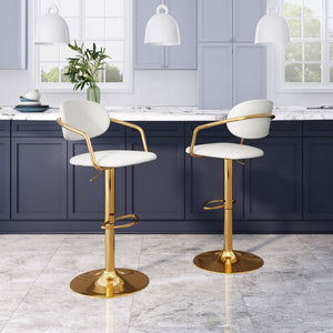 Zuo Modern Gusto 100% Polyurethane, Plywood, Steel Modern Commercial Grade Barstool White, Gold 100% Polyurethane, Plywood, Steel