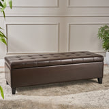 Mission Brown Tufted Faux Leather Ottoman Storage Bench Noble House