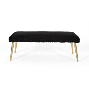 Capernaum Patterned Faux Fur Bench, Black and Gold Finish Noble House