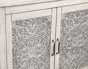 Aria 2 Door Chest - Elegant Mahogany Accent Cabinet with Weathered White Finish & Adjustable Shelf