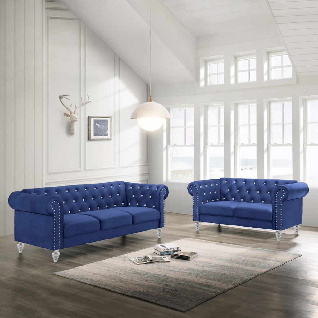 New Classic Furniture Emma Crystal Loveseat Royal Blue UKD13-20-BLUC