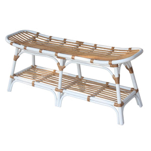 Damara Rattan Bench w/ Shelf White