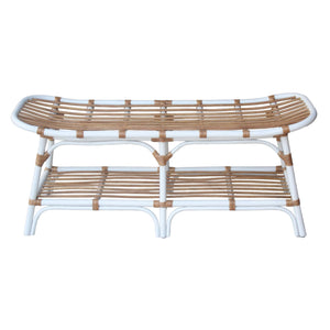 Damara Rattan Bench w/ Shelf White