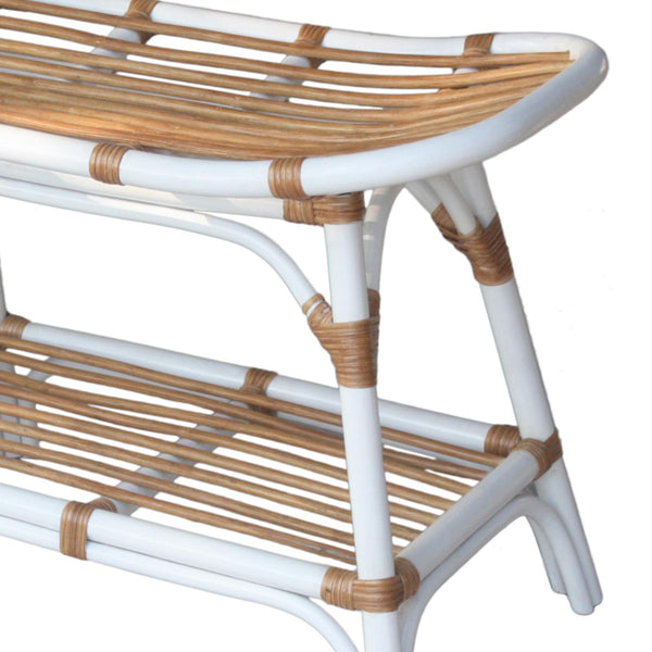 Damara Rattan Bench w/ Shelf White