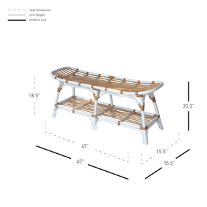 Damara Rattan Bench w/ Shelf White