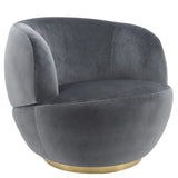 Sagebrook Home Contemporary Velveteen Swivel Chair With Gold Base, Gray 16494-03 Gray Stainless Steel