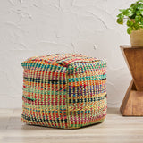 Madrid Handcrafted Boho Fabric Pouf, Sage and Multi-Color Noble House