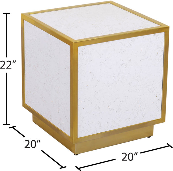Glitz Faux Marble / Steel / Engineered Wood Contemporary White Faux Marble End Table - 20" W x 20" D x 22" H