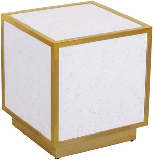 Glitz Faux Marble / Steel / Engineered Wood Contemporary White Faux Marble End Table - 20" W x 20" D x 22" H