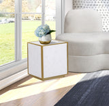 Glitz Faux Marble / Steel / Engineered Wood Contemporary White Faux Marble End Table - 20" W x 20" D x 22" H