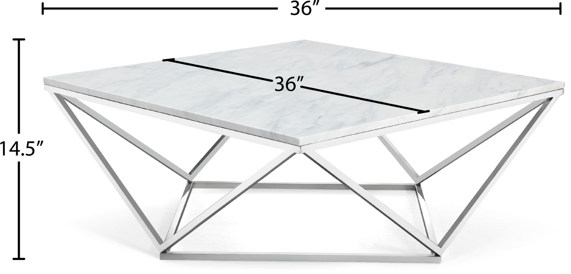 Skyler Contemporary Stainless Steel Coffee Table with Marble Top - Thumbnail 3