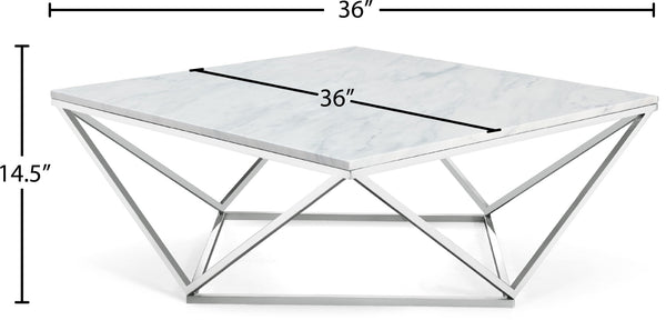 Skyler Marble / Stainless Steel Contemporary Chrome Coffee Table - 36" W x 36" D x 14.5" H