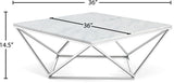 Skyler Marble / Stainless Steel Contemporary Chrome Coffee Table - 36" W x 36" D x 14.5" H