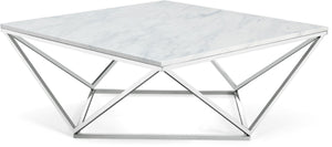 Skyler Marble / Stainless Steel Contemporary Chrome Coffee Table - 36" W x 36" D x 14.5" H