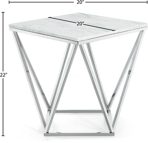 Skyler Marble / Stainless Steel Contemporary Chrome End Table - 20" W x 20" D x 22" H