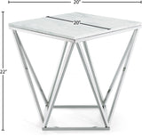 Skyler Marble / Stainless Steel Contemporary Chrome End Table - 20" W x 20" D x 22" H