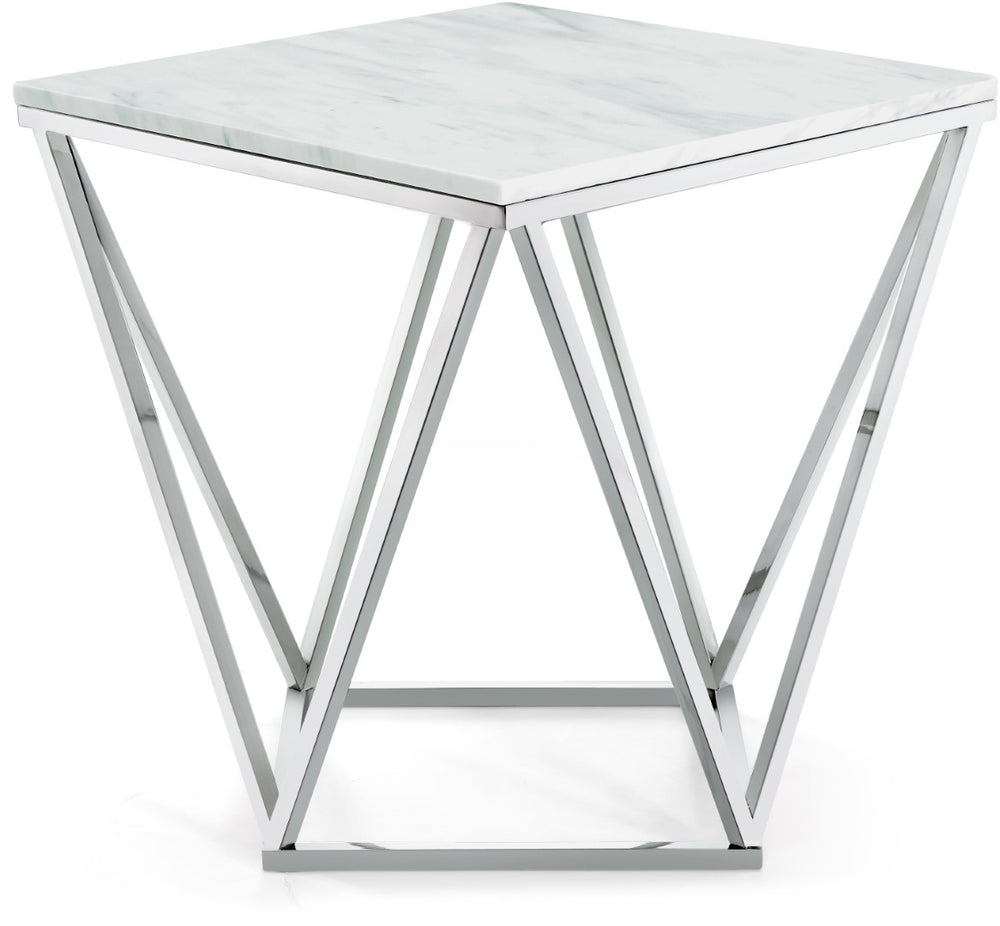 Skyler Marble / Stainless Steel Contemporary Chrome End Table - 20" W x 20" D x 22" H