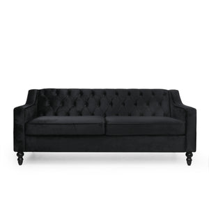 Knouff Modern Glam Tufted Velvet 3 Seater Sofa, Black and Dark Brown  Noble House