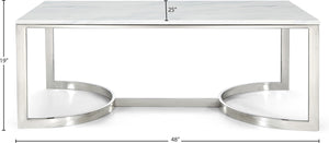 Copley Stone Marble Veneer / Stainless Steel Contemporary Chrome Coffee Table - 48" W x 25" D x 18.5" H