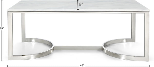 Copley Stone Marble Veneer / Stainless Steel Contemporary Chrome Coffee Table - 48" W x 25" D x 18.5" H