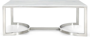 Copley Stone Marble Veneer / Stainless Steel Contemporary Chrome Coffee Table - 48" W x 25" D x 18.5" H