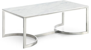 Copley Stone Marble Veneer / Stainless Steel Contemporary Chrome Coffee Table - 48" W x 25" D x 18.5" H