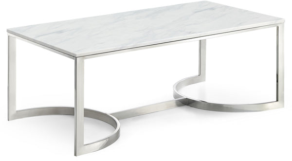 Copley Stone Marble Veneer / Stainless Steel Contemporary Chrome Coffee Table - 48" W x 25" D x 18.5" H