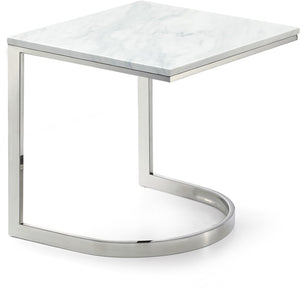 Copley Stone Marble Veneer / Stainless Steel Contemporary Chrome End Table - 20" W x 20" D x 21" H