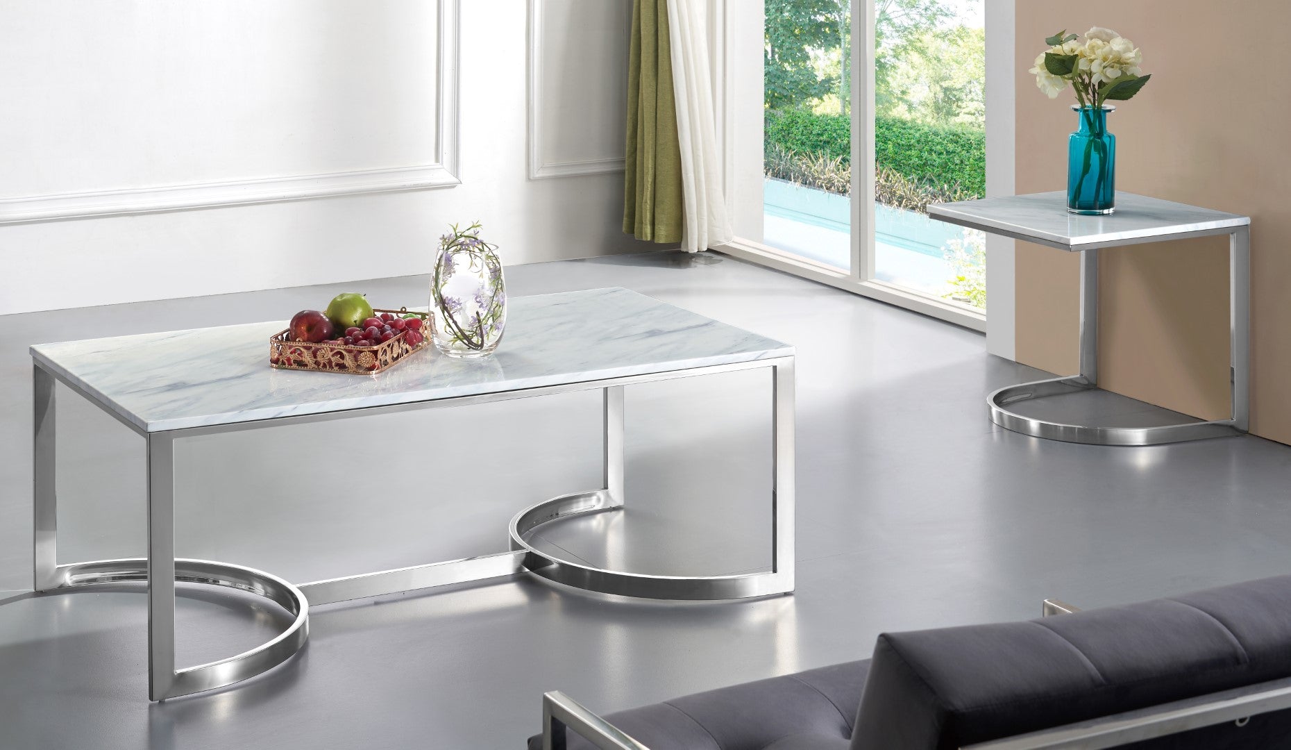 Copley Contemporary Marble Veneer End Table - Thumbnail 4