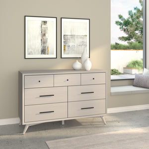 Alpine Furniture Flynn Mid Century Modern 7 Drawer Dresser, Gray 966G-03 Gray Mahogany Solids & Okoume Veneer 56 x 19 x 36.5