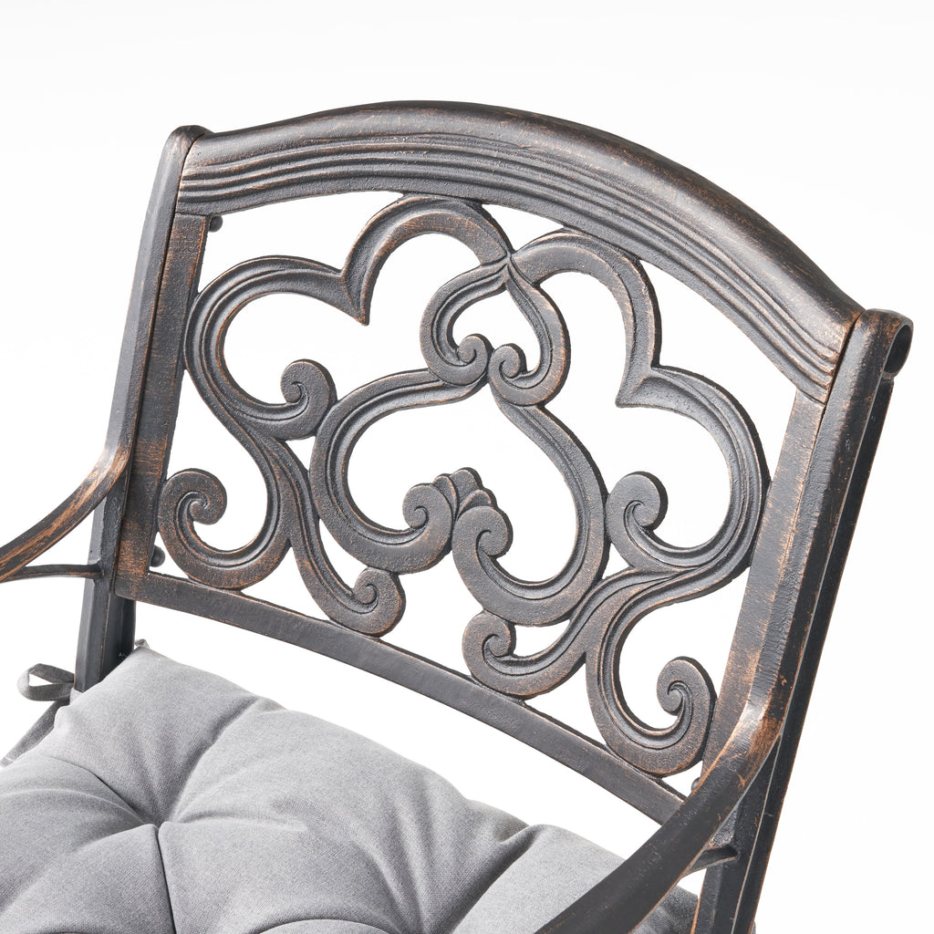 Austin Outdoor Dining Chair with Cushion, Shiny Copper and Charcoal Noble House