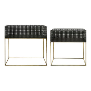 Sagebrook Home Contemporary Metal, Set of 2 -  20/24" Square Planters, Black/gold 16426 Black Metal