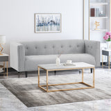 Ludwig Mid-Century Modern Fabric Upholstered Tufted 3 Seater Sofa, Light Gray and Dark Brown Noble House