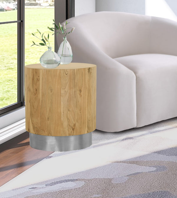 Acacia Acacia Wood / Steel Contemporary Chrome End Table - 18" W x 18" D x 20" H