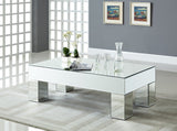 Lainy Glass / Engineered Wood Contemporary Mirrored Coffee Table - 50" W x 25" D x 16" H