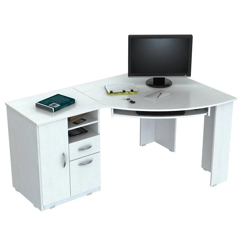 White Finish Wood L Shape Corner Computer Desk