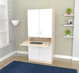White and Natural Finish Wood Computer Hutch Desk