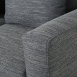 Elliston Contemporary Fabric 3 Seater Sofa with Accent Pillows, Charcoal and Dark Walnut Noble House