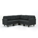 Emmie Mid Century Modern 5 Piece Dark Grey Fabric Sectional Sofa