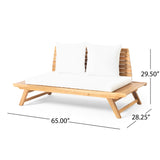 Sedona Outdoor Wooden Loveseat with Cushions, White and Teak Finish Noble House